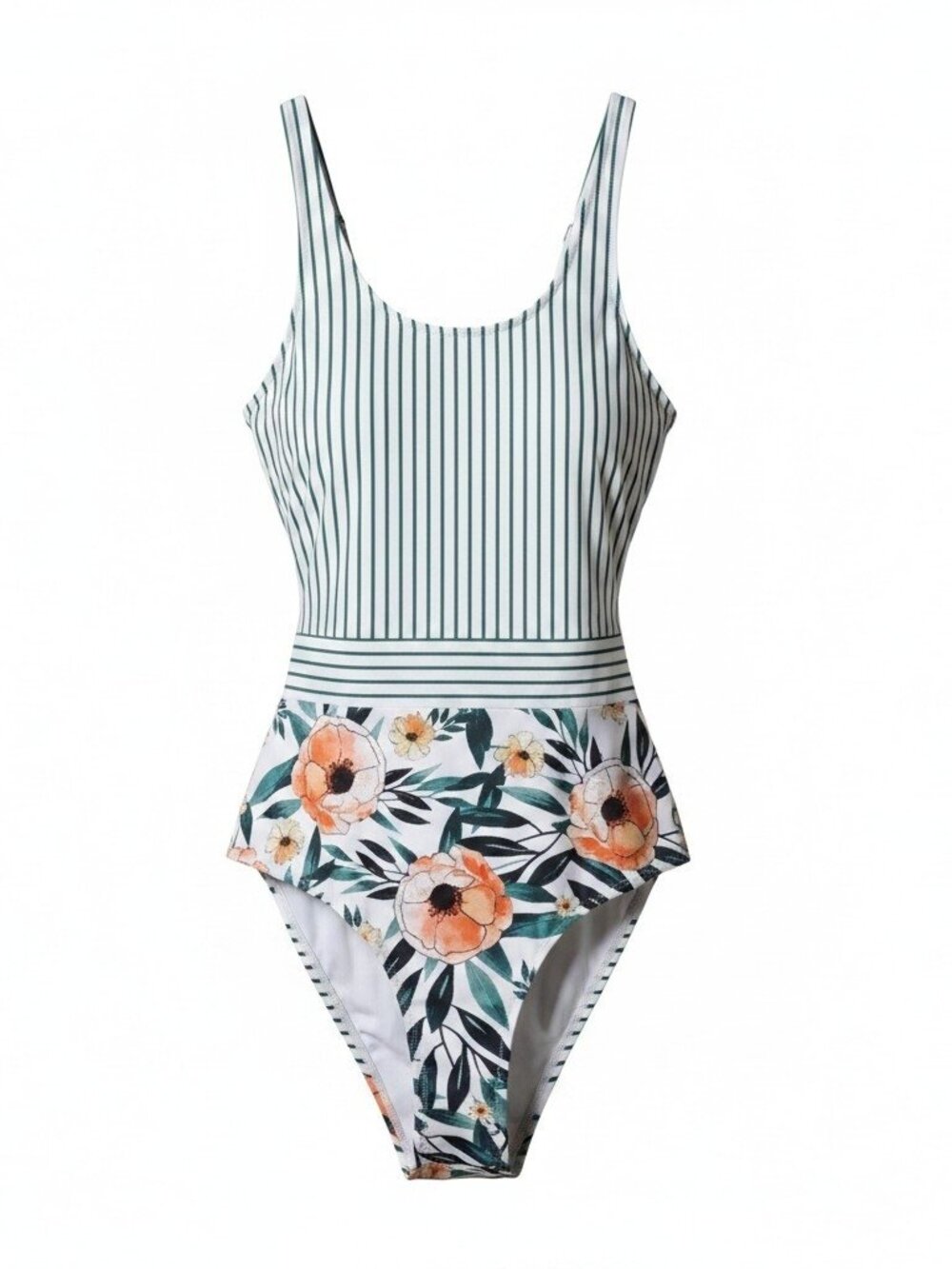 Cupshe One Piece Swimsuit Medium Floral Stripe Open Back Tie Waist Peplum